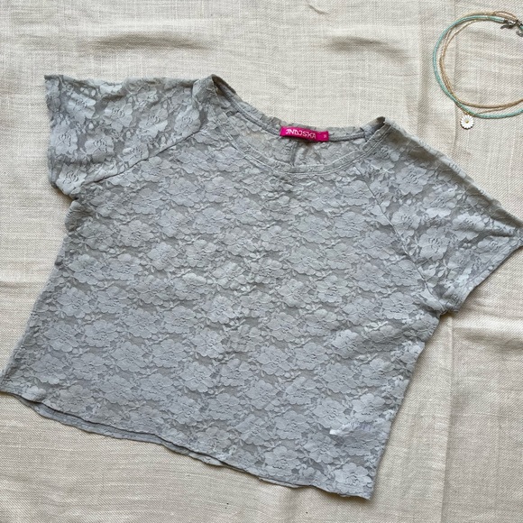 Tops - Grey Sheer Net Short Top
